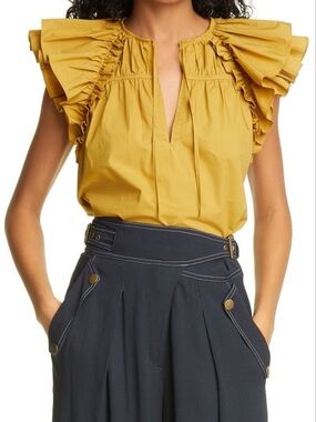 Ulla Johnson Liv Top Tobacco Ruffle tie neck excellent condition 4 6 8 M